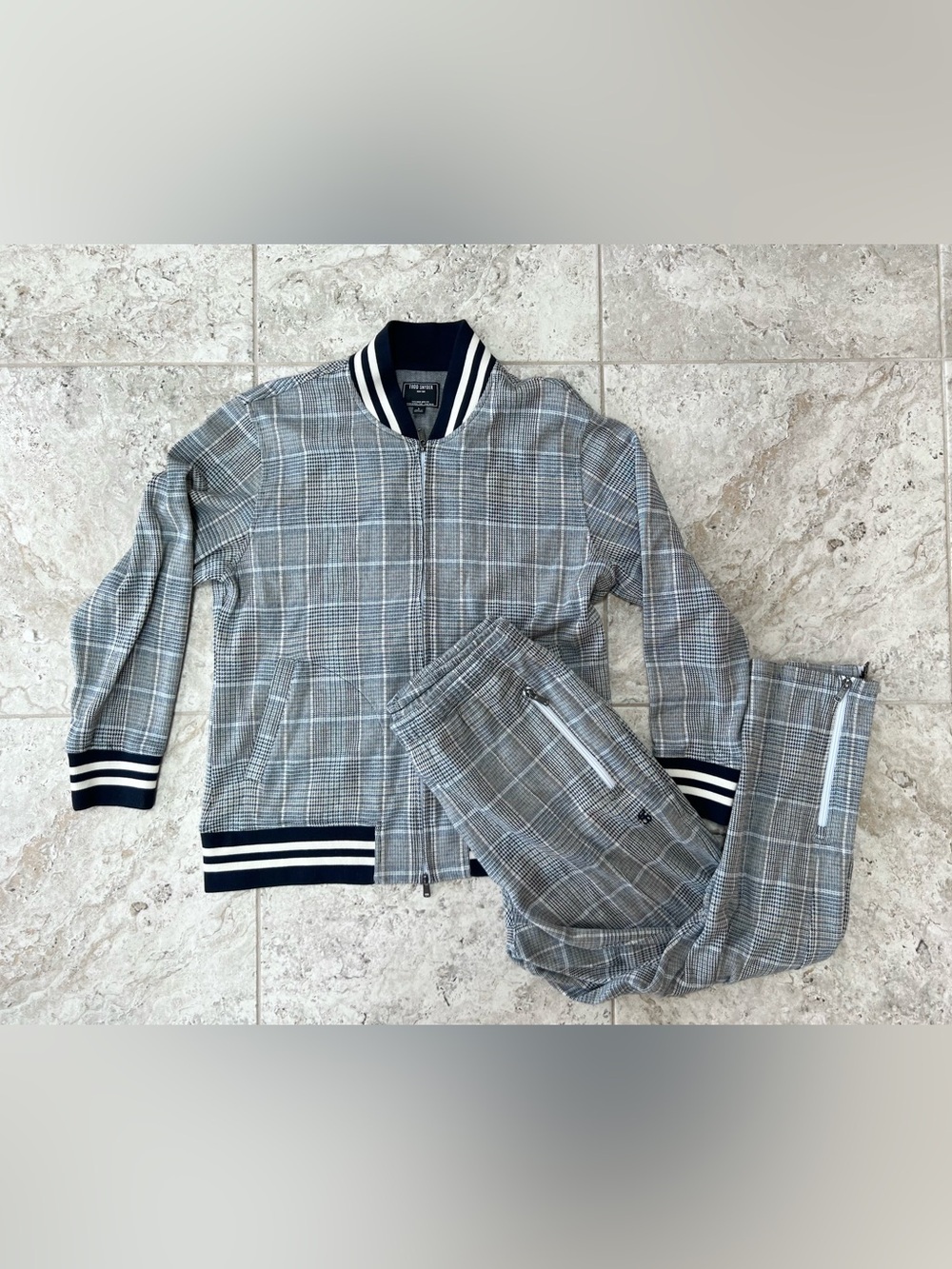 Todd Snyder Gentleman’s Tracksuit Grey Bomber Jacket Pants Plaid Houndstooth, L